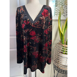 Venezia Floral Velour Velvet Vneck Top 26 28 Black Red Witchy Whimsigoth Boho